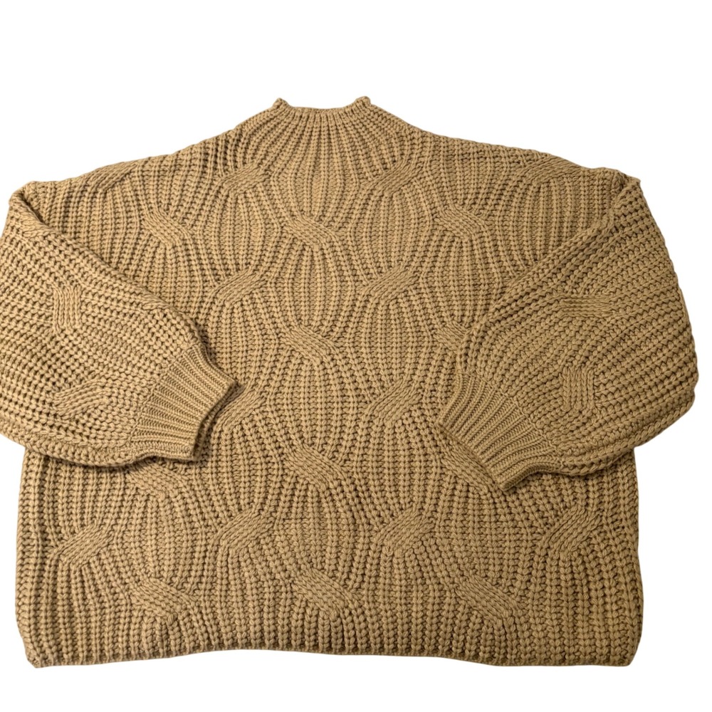12th Tribe x The Salty Blonde Tan Chunky Knit Oversized Mock Neck Sweater OS